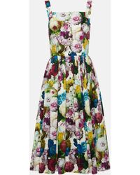 Dolce & Gabbana - Robe midi en coton a fleurs - Lyst