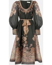 Zimmermann - Printed Linen And Silk-Blend Organza Midi Dress - Lyst