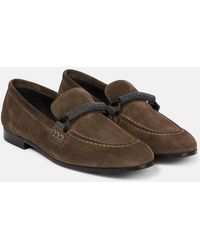 Brunello Cucinelli - Embellished Suede Loafers - Lyst