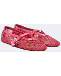 Alaïa - Leather-Trimmed Fishnet Mary Jane Flats - Lyst