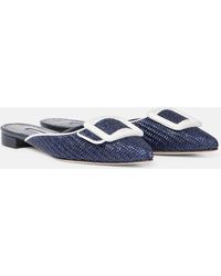 Manolo Blahnik - Maysale Leather-Trimmed Raffia Mules - Lyst