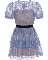 Self-Portrait Verziertes Minikleid mit Pailletten - Blau