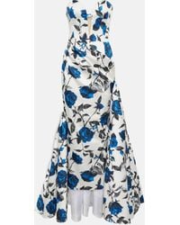 Rasario - Draped Floral Satin Gown - Lyst