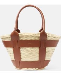 DeMellier London - Santorini Leather-Trimmed Raffia Tote Bag - Lyst