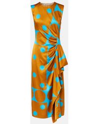 Dries Van Noten - Draped Printed Satin Midi Dress - Lyst