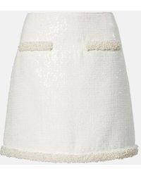 Self-Portrait - Faux Pearl-Trimmed Boucle Miniskirt - Lyst