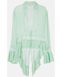 Blumarine - Lace-Trimmed Sheer Georgette Shirt - Lyst
