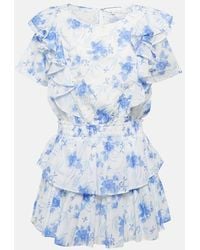 LoveShackFancy - Natasha Tiered Floral-print Cotton Swiss-dot Mini Dress - Lyst