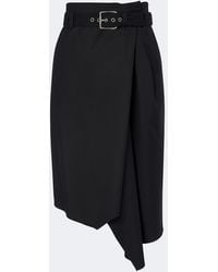 Loewe - Belted Draped Wool Midi Skirt - Lyst