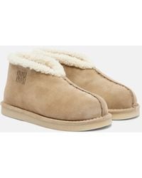 Miu Miu - Shearling-Lined Suede Ankle Boots - Lyst