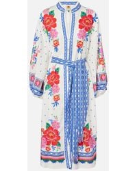 FARM Rio - Robe Midi Brodee En Lin Melange A Fleurs - Lyst