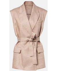 Brunello Cucinelli - Belted Linen-Blend Vest - Lyst