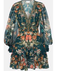 Camilla - Embellished Floral Silk Crepe Minidress - Lyst