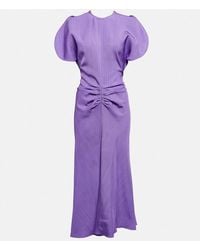 Victoria Beckham - Gathered Woven Midi Dress - Lyst
