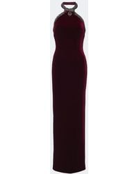 Self-Portrait - Embellished Halterneck Velvet Gown - Lyst