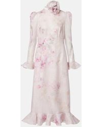 Zimmermann - Crush Linen And Silk Midi Dress - Lyst