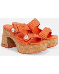 Jimmy Choo - Fayence 95 Raffia Platform Mules - Lyst