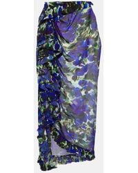 Dries Van Noten - Floral Ruffle-Trimmed Satin Midi Skirt - Lyst