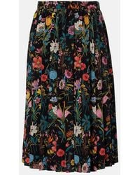 Gucci - Pleated Floral Silk Midi Skirt - Lyst