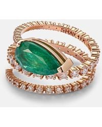 SHAY - Ring Teardrop Spiral Aus 18Kt Rosegold Mit Diamanten Und Smaragd - Lyst