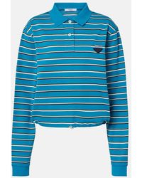 Prada - Logo Striped Cotton Polo Shirt - Lyst