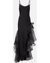 SIR. - Sage Flounce Ruffled Sheer Silk Maxi Dress - Lyst