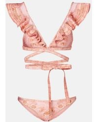 Zimmermann - Bikini Como Estampado Con Volantes - Lyst