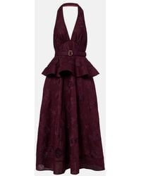 Self-Portrait - Broderie Anglaise Cotton And Linen Midi Dress - Lyst