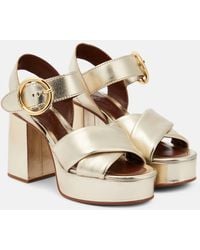 See By Chloé - Lyna Light Gold Leather Platform Sandals - Lyst