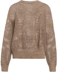 Brunello Cucinelli Sequined Open-knit Sweater - Brown