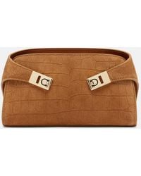 Ferragamo - Hug Mini Croc-Effect Suede Clutch - Lyst