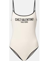 Valentino - Logo Printed Pique Swimsuit - Lyst