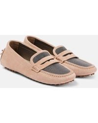 Brunello Cucinelli - Mokassins Monili Aus Veloursleder - Lyst