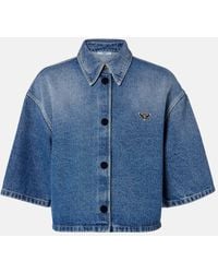 Prada - Camisa Cropped De Denim Con Logo - Lyst