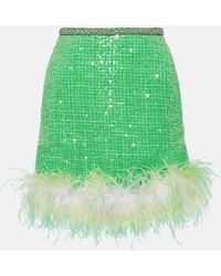 Self-Portrait - Feather-Trimmed Sequined Boucle Miniskirt - Lyst