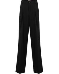 Saint Laurent Virgin Wool Wide-leg Trousers - Black