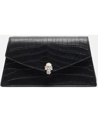 McQueen - Skull Mini Croc-Effect Leather Clutch - Lyst