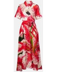 Tory Burch - Silk-Cotton Lily Print Midi Dress - Lyst