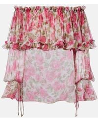 Chloé - Floral Off-Shoulder Silk Top - Lyst