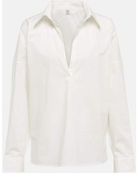 Totême - Puff-sleeve V-neck Cotton Blouse - Lyst