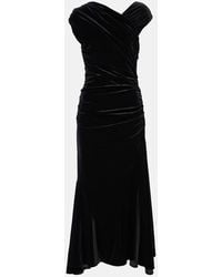 Ganni - Vestido Midi Fruncido De Terciopelo - Lyst