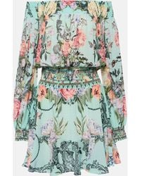 Camilla - Floral Off-Shoulder Silk Minidress - Lyst