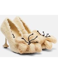Loewe - Toy Floral-Applique Shearling Pumps - Lyst