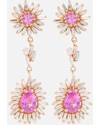 Suzanne Kalan - One Of A Kind 18kt Rose Gold Drop Earrings With Diamonds And Pink Sapphires - Lyst