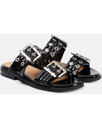 Ganni - Studded Patent Leather Sandals - Lyst