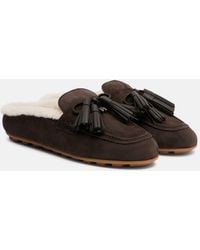 Hogan - H693 Shearling-Lined Suede Slippers - Lyst