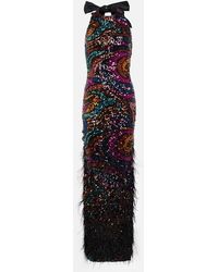 Rebecca Vallance - Kiki Feather-trimmed Sequined Gown - Lyst