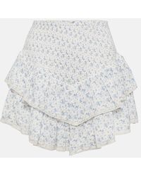 LoveShackFancy - Stone Floral Ruffled Cotton Miniskirt - Lyst