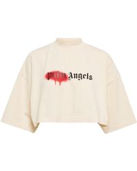 Palm Angels Printed Cotton Cropped T-shirt - White
