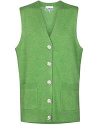 Ganni Gilet in cashmere con cristalli - Verde